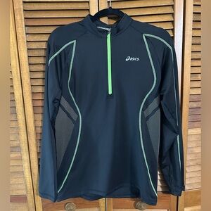 Asics Men's Black Quarter Zip Lime Black Mesh Track Jacket Size M